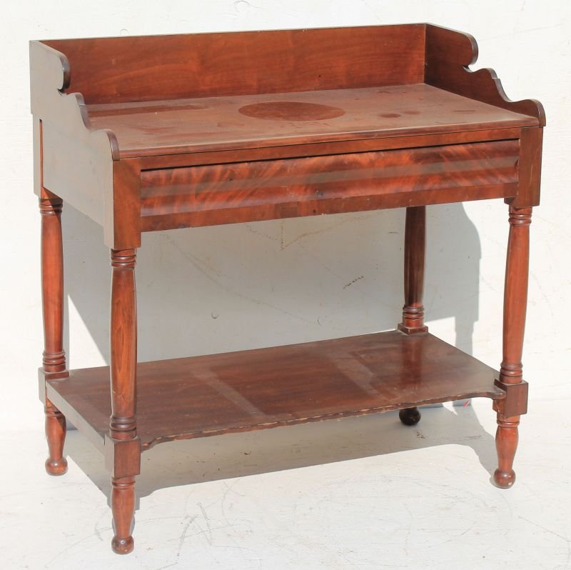 period Empire mahog carved dressing table w/ lower tier (1 of 4)