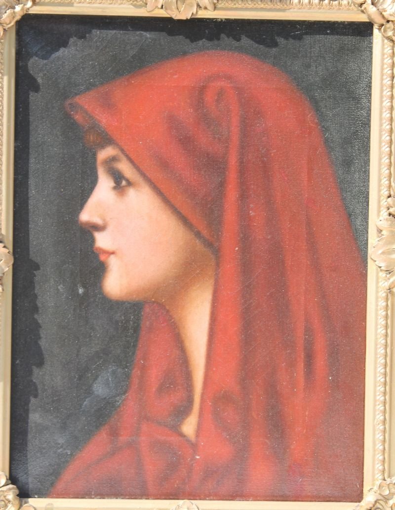 19thC o/c unsigned of profile of woman with red head (1 of 2)