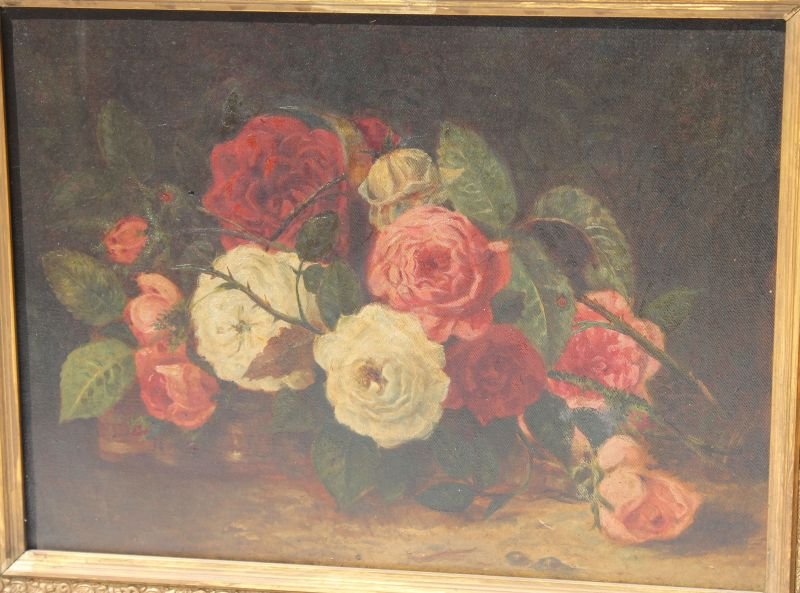 12"x16" o/c 19thC still life of well executed roses in (1 of 4)