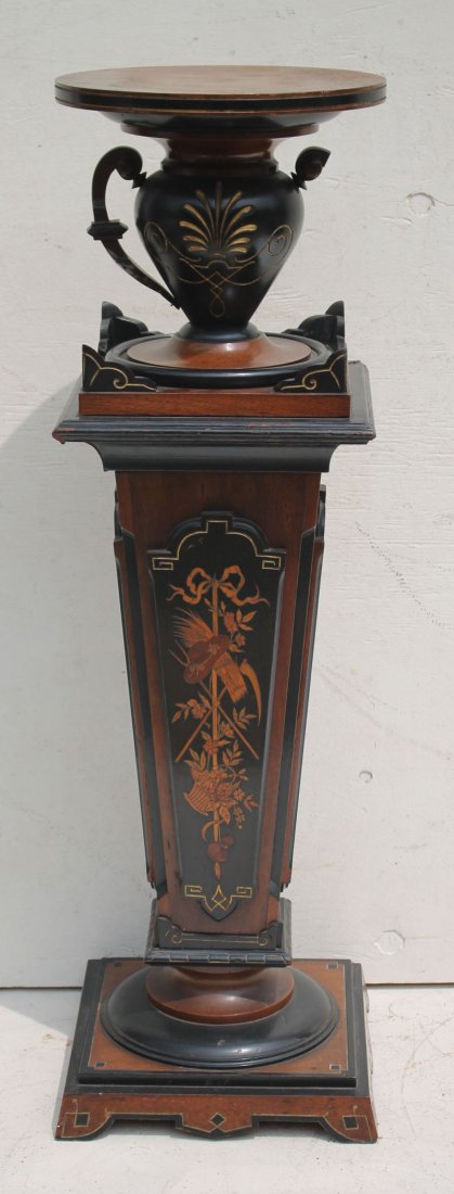Victorian carved, ebonized, gilded & inlaid pedestal - (1 of 2)