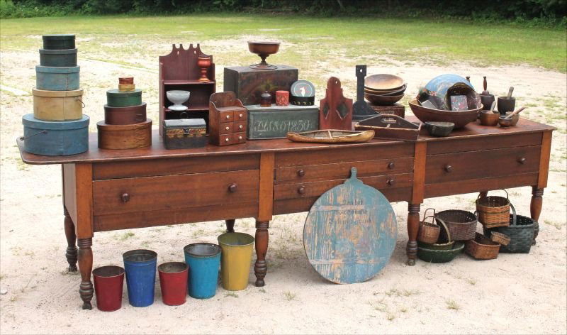 wonderful 19thC maple & pine 12' long table w drawers (1 of 3)