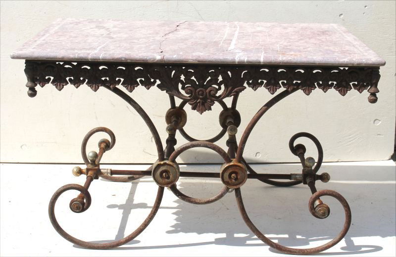 Early 20thC French marble top pastry table on heavy (1 of 2)