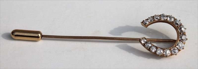 Rose cut diamond & 14k gold horse shoe form stick pin - (1 of 1)