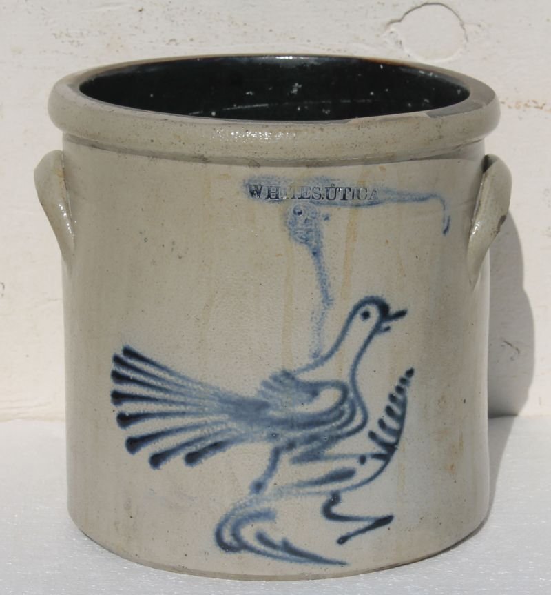Whites Utica 2 gal stoneware crock w cobalt bird on (1 of 3)