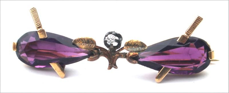 Victorian amethyst, diamond & 14k gold brooch (1 of 1)
