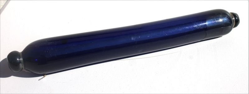 lg 19thC cobalt blue blown glass rolling pin - 28" long (1 of 2)