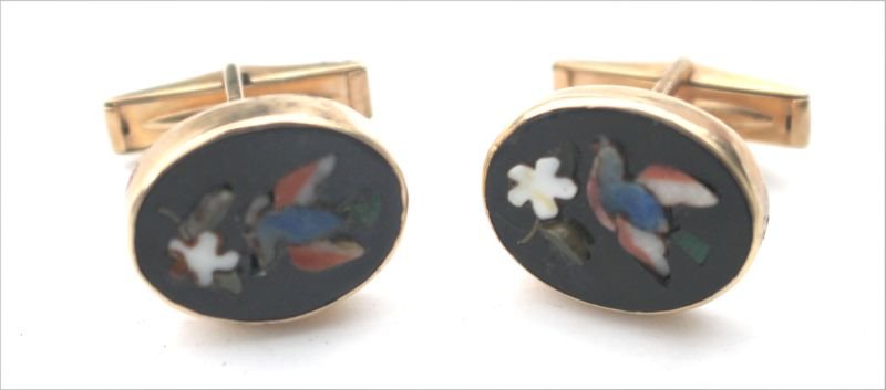 pr of Pietra Dura or Micromosaic cufflinks set in 14k (1 of 1)