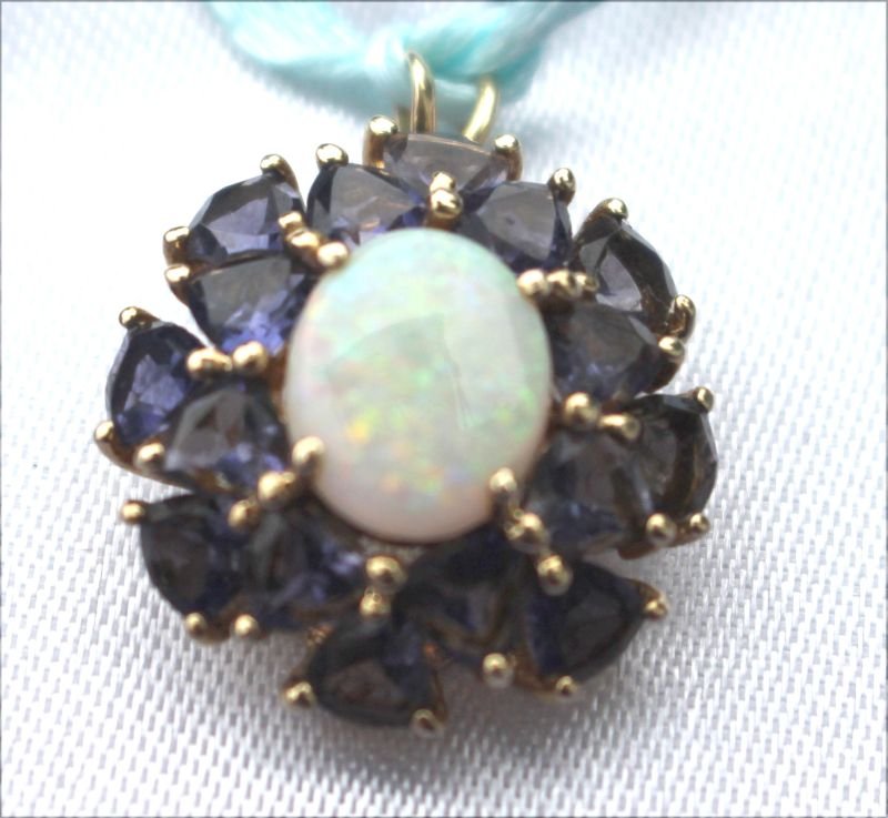 beautiful 14k gold sapphire & opal pendant (1 of 1)