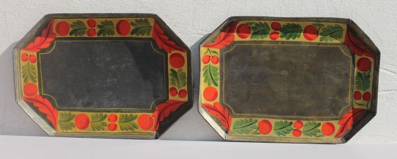 pr of antique octagonal tole trays w vibrant red fruit (1 of 2)