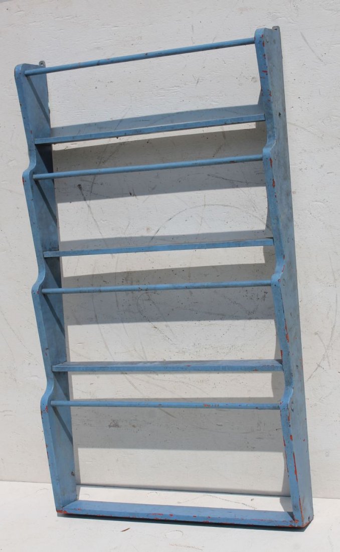 Late 19thC plate rack shelf in old blue paint over orig (1 of 2)