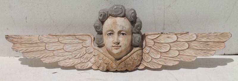 carved wooden orig painted angel wall hanging - 37" (1 of 3)