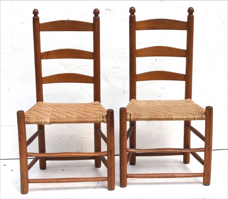 early 19thC pr of 3 slat ladderback sidechairs w (1 of 3)