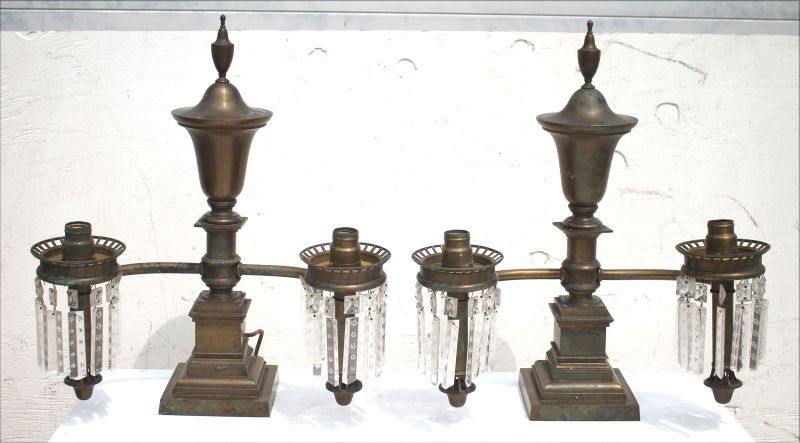 pr of early 20thC brass dbl arm garniture type lamps w (1 of 2)