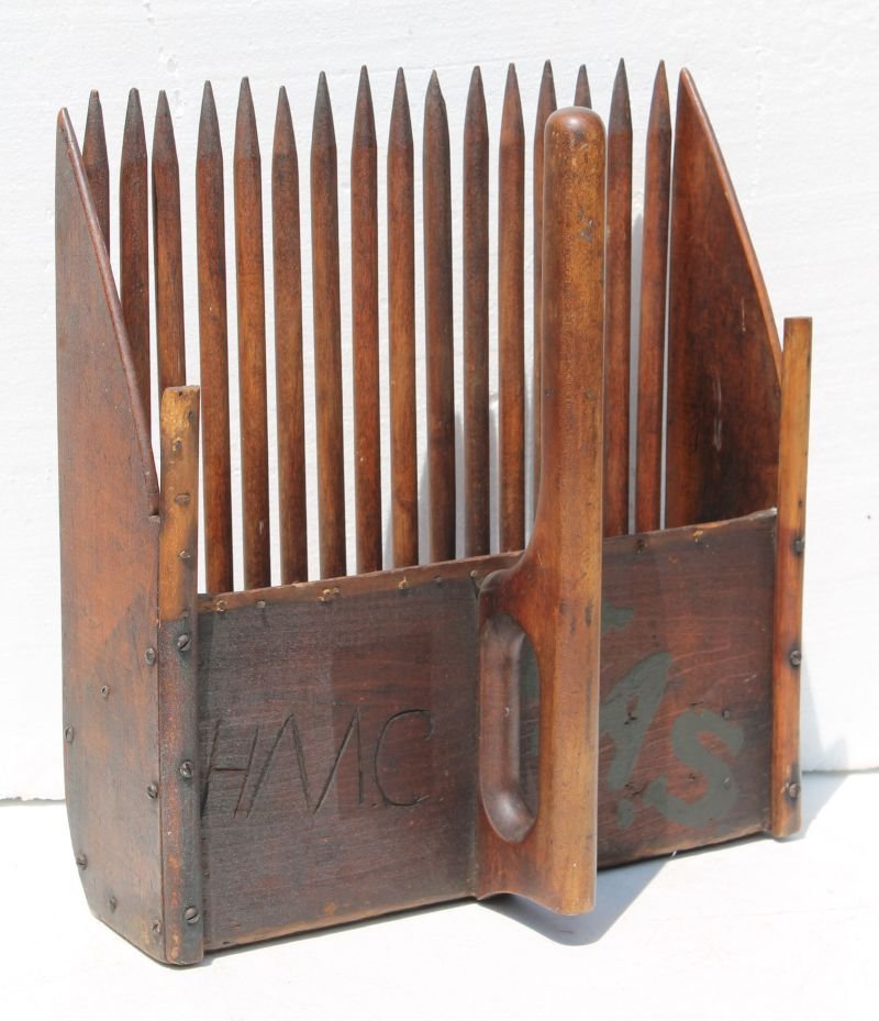 antique orig cranberry rake/box w engraved & painted (1 of 2)