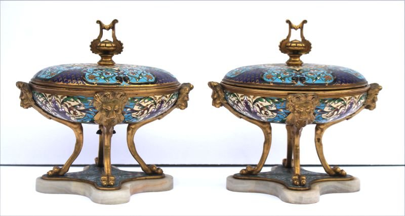 Beautiful pr of antique Cloisonne covered tazzas on (1 of 4)