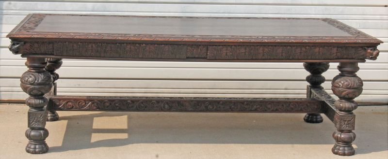 Wonderful highly carved oak 19thC library table attrib (1 of 8)