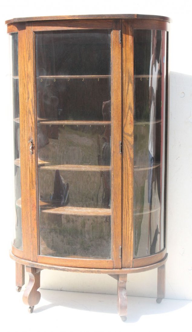 Antique oak bow front & bow sided china cabinet - 61 (1 of 3)
