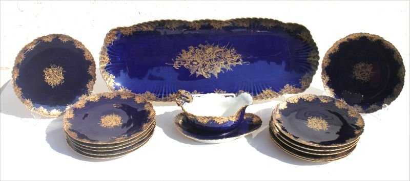 14pc JP Limoges France cobalt blue porcelain fish (1 of 3)