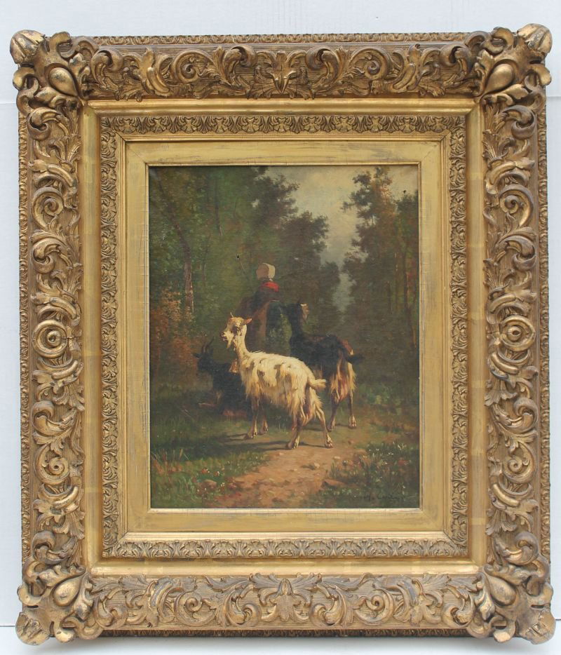 sgnd Curtis (?) 16"x12 3/4" o/c shepherdess or farm (1 of 5)