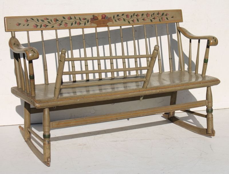 mid 19thC rocking/mammy bench complete w protective (1 of 3)