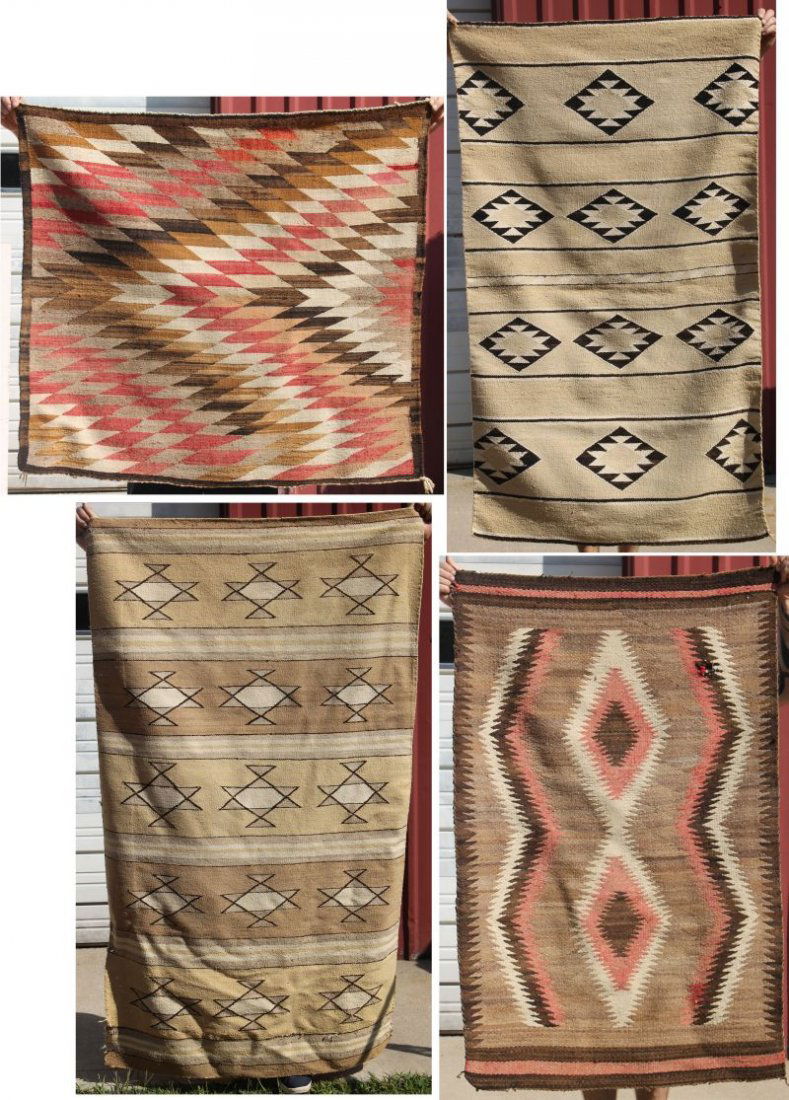 lot of 4 semi-antique Navajo Native American area rugs (1 of 5)