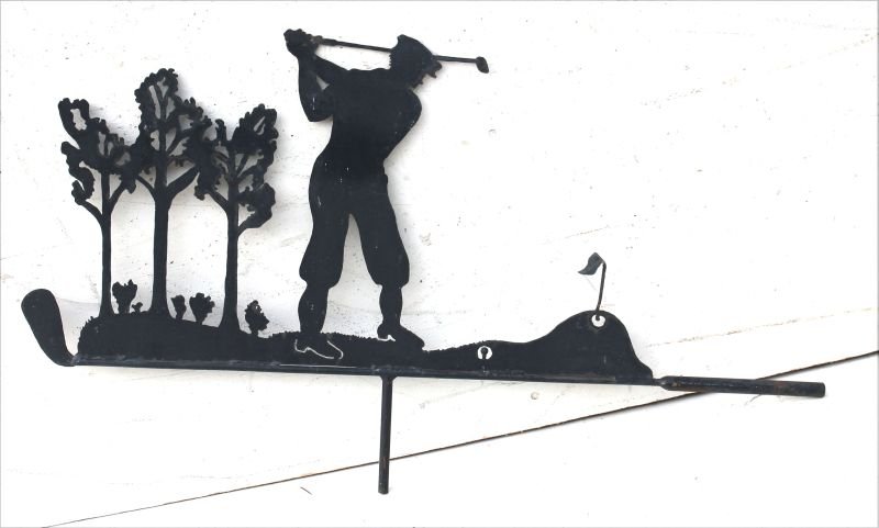 mid 20thC sheet iron silhouetted golfer in mid swing (1 of 2)