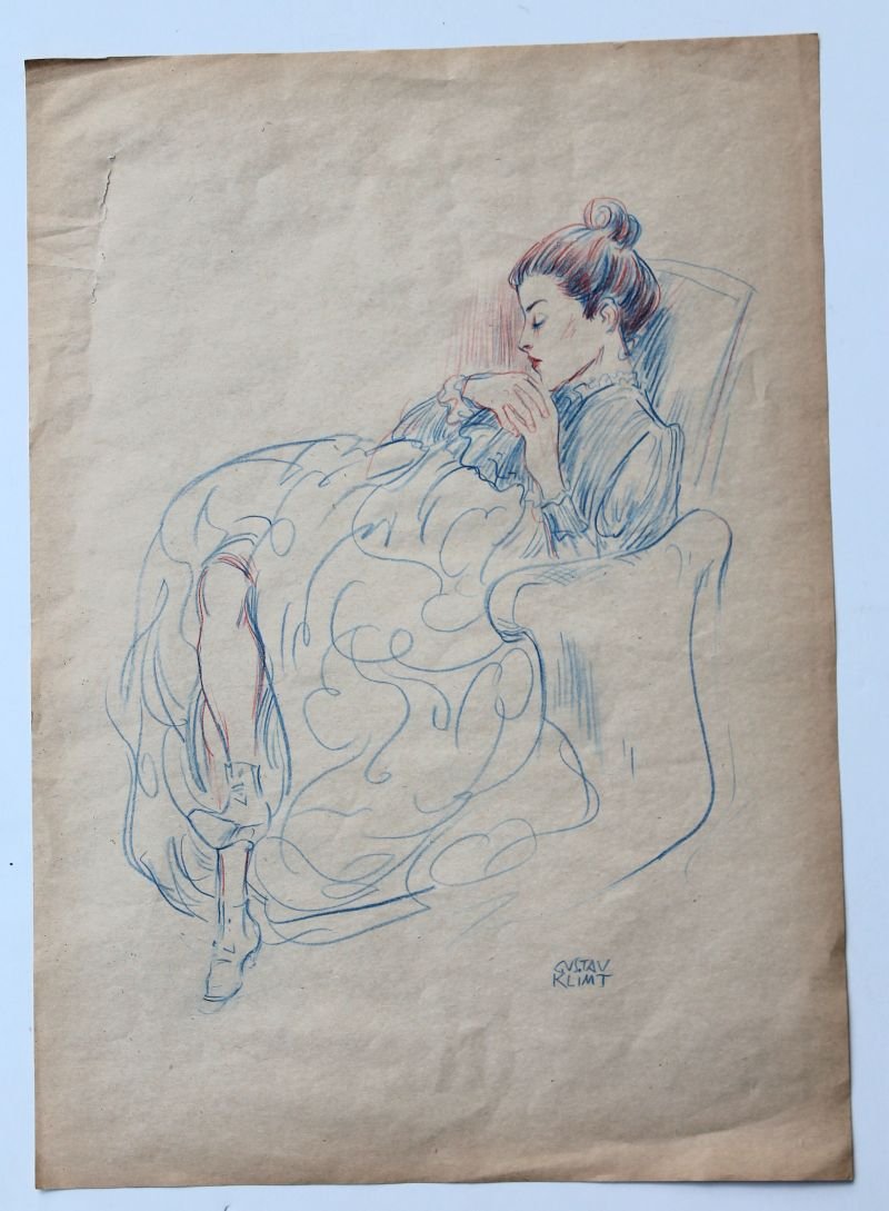 Gustav Klimt (1862-1918) 16 1/2" x 11 5/8" colored (1 of 3)