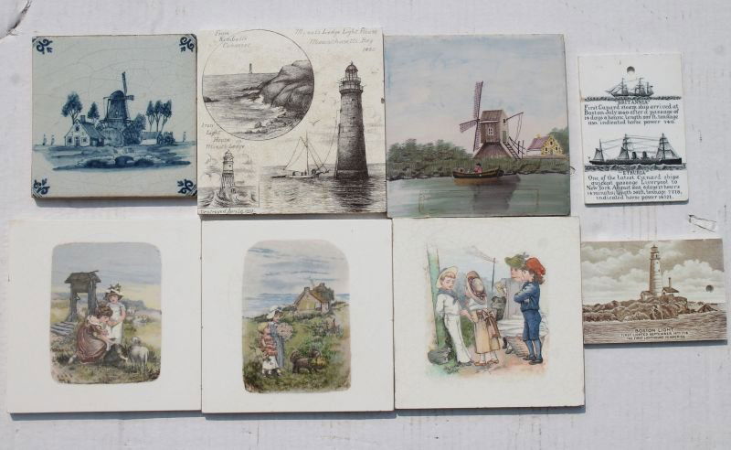 lot of 8 antique tiles incl 2 Calendar from 1887 & a (1 of 7)