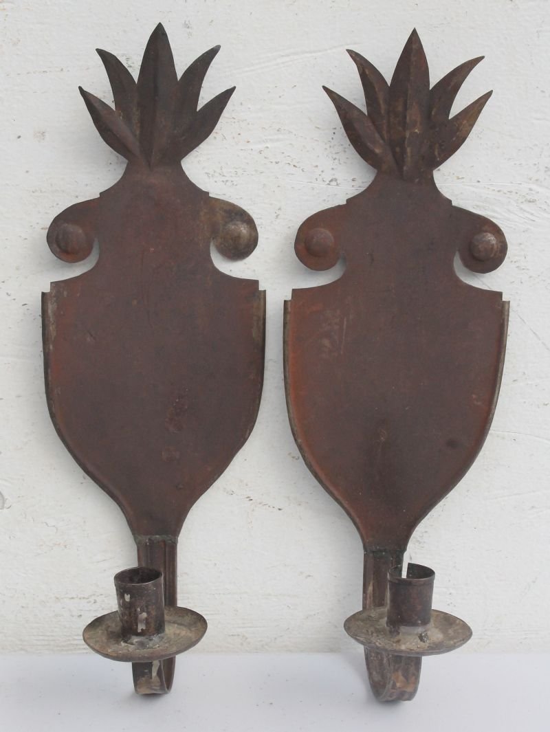 fine pr of 19thC PA rolled sheet iron graphic form orig (1 of 2)