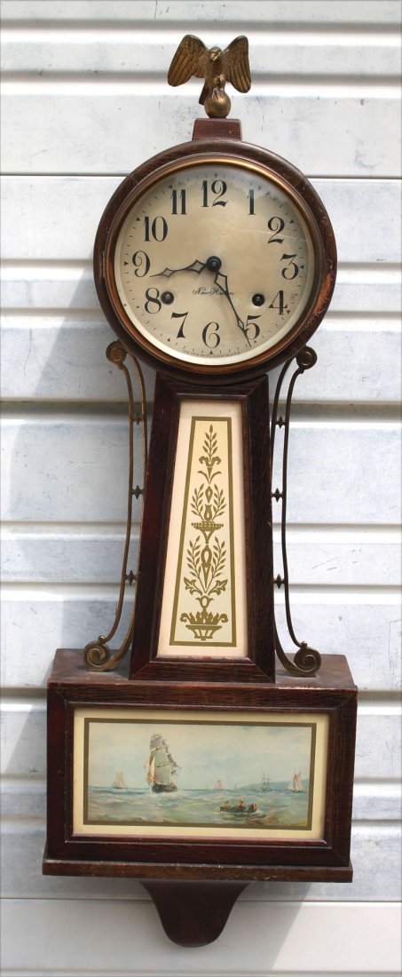 early 20thC New Haven banjo clock w eagle finial - 29" (1 of 2)