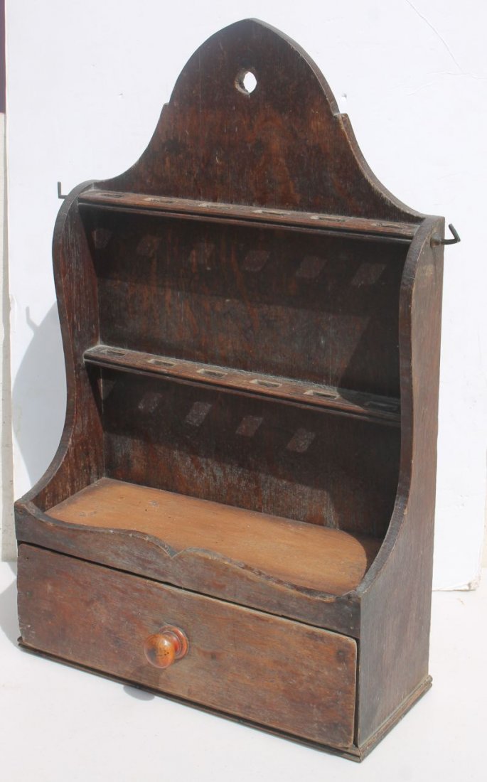 Very early oak 1 drawer spoon rack either for hanging (1 of 2)