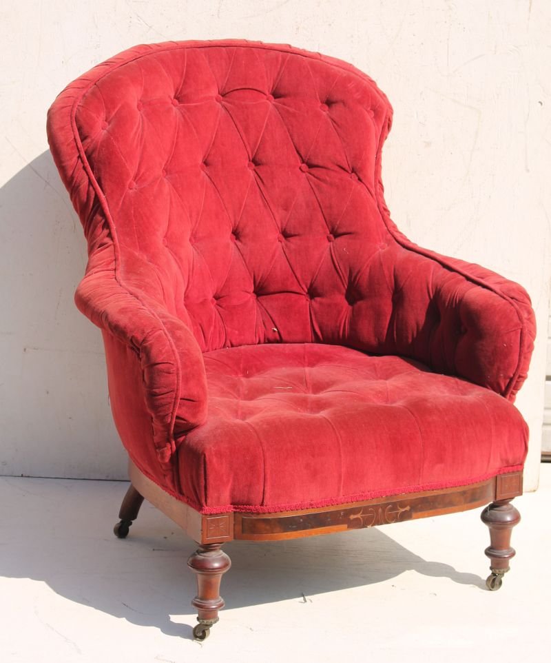 Victorian carved walnut red tufted velvet upholstered (1 of 1)