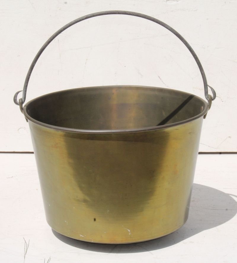 large spun brass pail w iron bail handle made in (1 of 3)