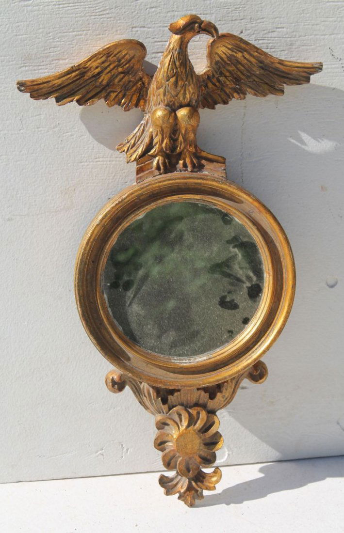 fine form antique gilt bullseye mirror w eagle crest & (1 of 3)