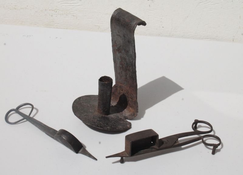 antique iron lighting lot incl chamber stick w chair (1 of 2)