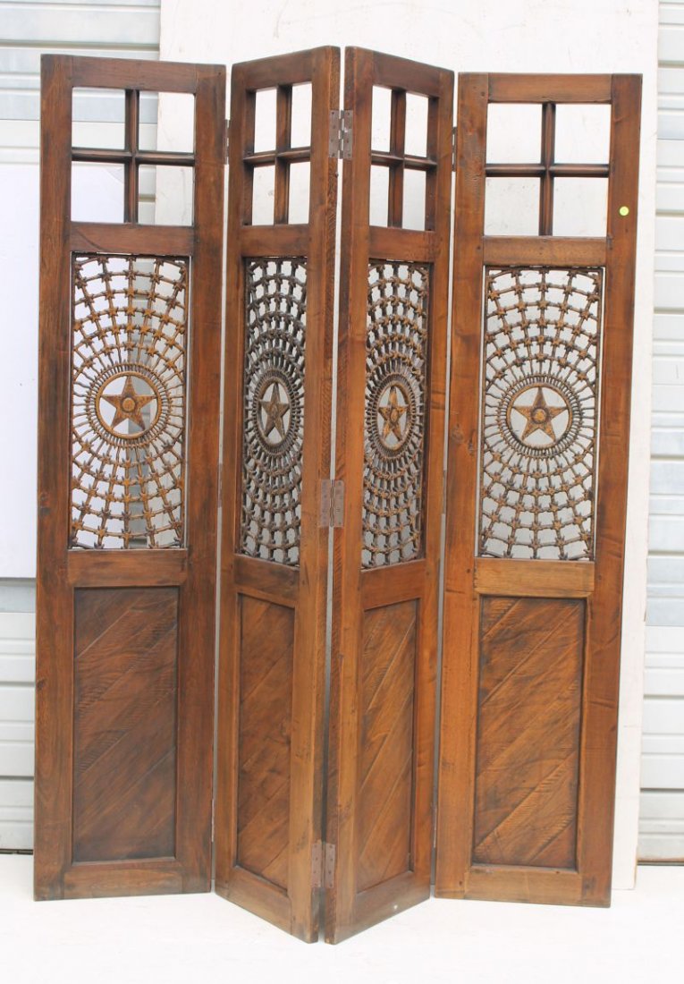 antique carved oak folding 4 panel screen w intricate (1 of 3)