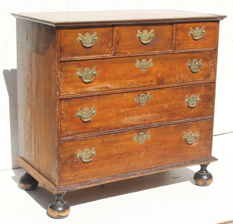 Wm & Mary period ca 1725 carved maple & poplar 3 over 3 (1 of 4)