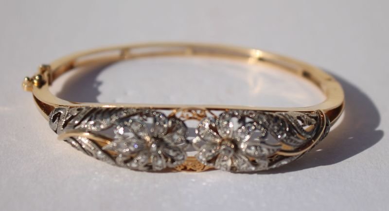 18k Victorian bangle bracelet w rose cut diamonds - (1 of 1)
