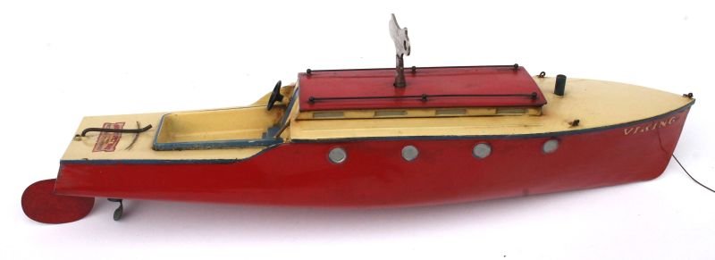 Antique Mecanno Hornby speedboat "Viking" w orig paint: Antique Mecanno Hornby speedboat "Viking" w orig paint & decals - 18" long x 5" tall