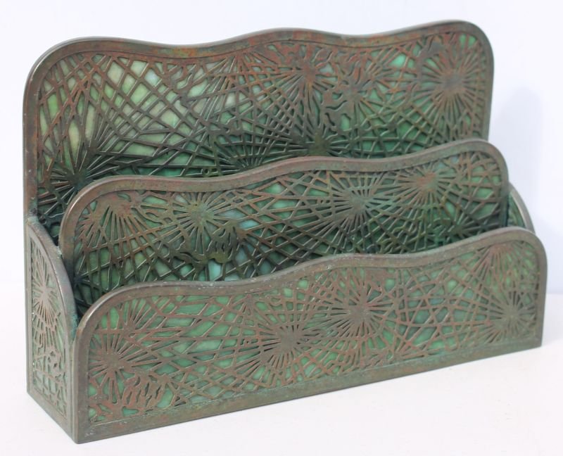 Sgnd Tiffany Studios bronze pineneedle pattern letter (1 of 3)