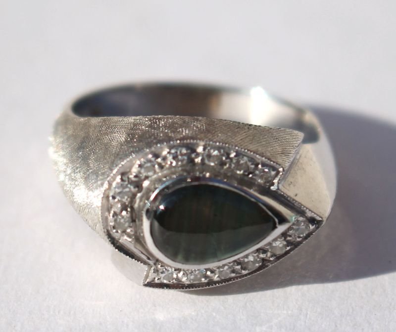 14k white gold diamond & genuine black star sapphire (1 of 1)