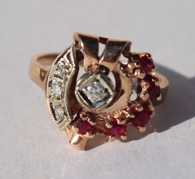 14k rose gold Art Deco ruby & diamond ring - weighs (1 of 1)