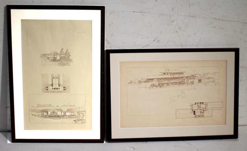 2 Frank Lloyd Wright dated 1906 "Wasmuth" architectural (1 of 10)