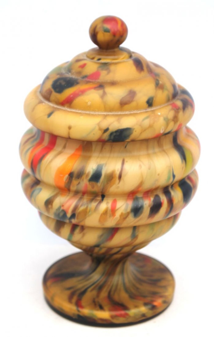 Rare antique multi colored "end of day" glass covered (1 of 3)