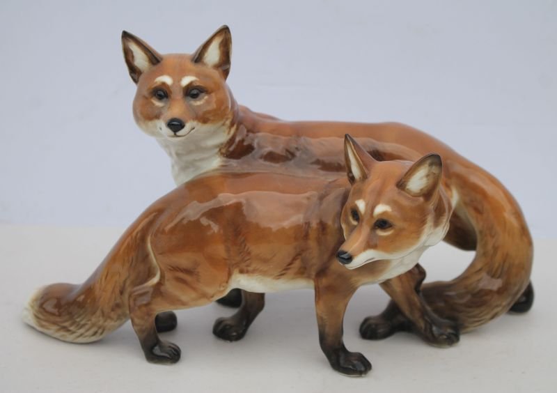 wonderful Hutchenreuther porcelain group w 2 foxes - (1 of 4)