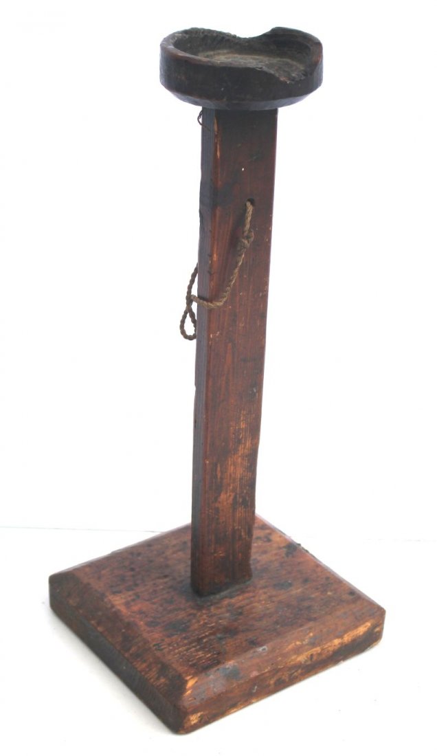 very rare late 18thC pine table top lighting stand in (1 of 2)