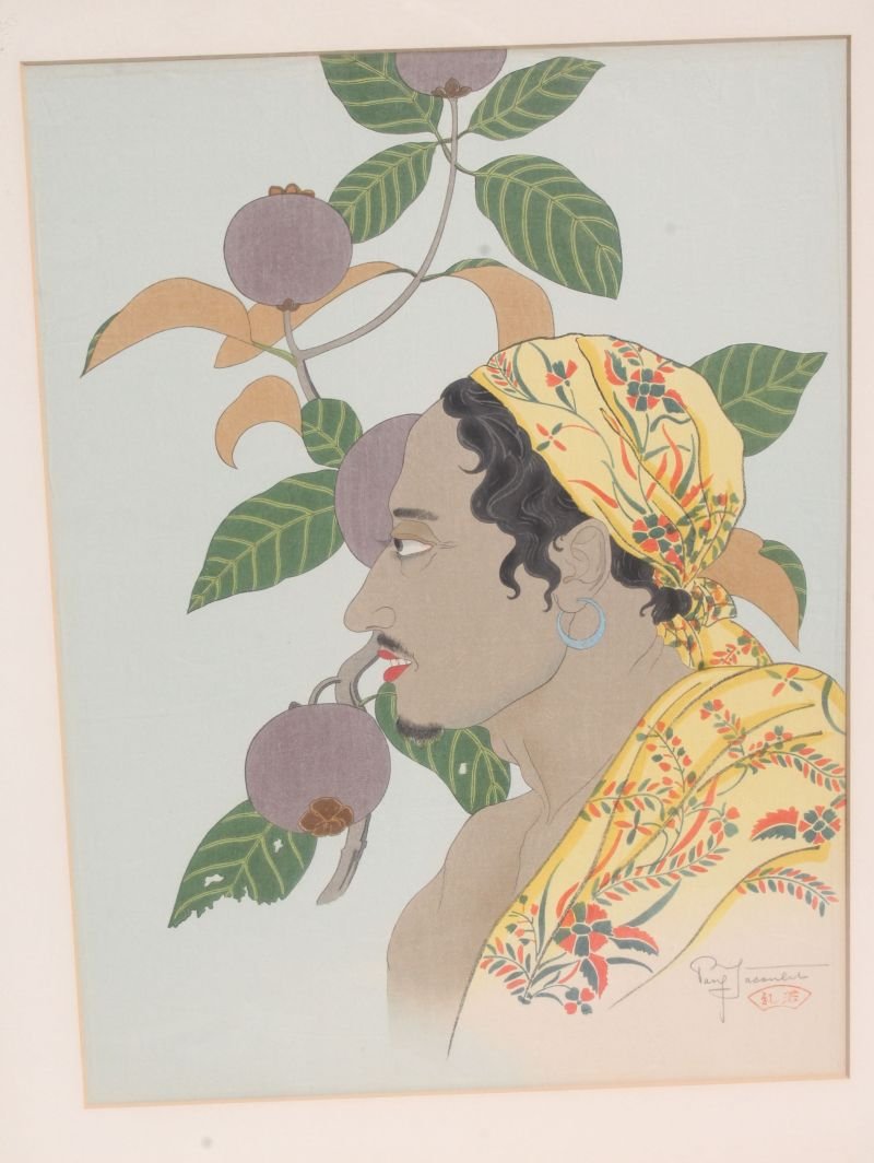 fine sgnd Paul Jacoulet(1902-1960) ca 1935 woodblock (1 of 3)