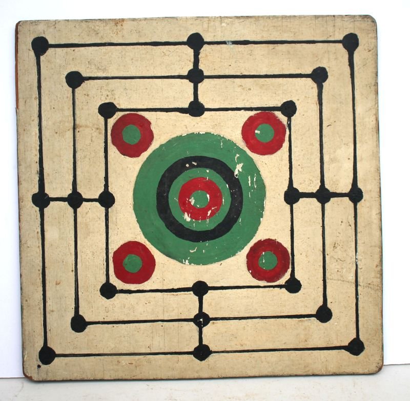 ca 1920's graphic dbl sided laminated wood gameboard in (1 of 2)
