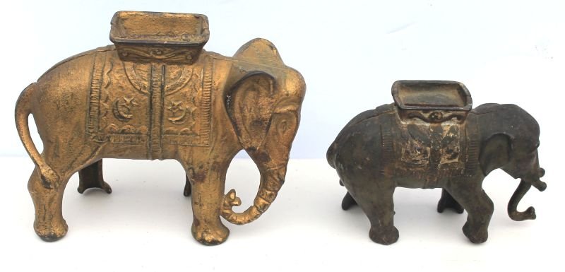 lot of 2 antique cast iron elephant form still banks - (1 of 2)