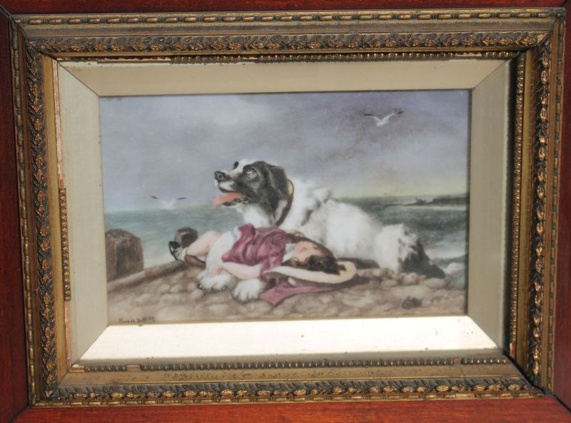 antique 4"x6" Limoges porcelain painted plaque by Lucia (1 of 6)